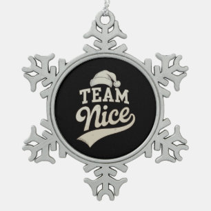 Team Nice Santa Hat Christmas Xmas Matching Family Snowflake Pewter Christmas Ornament