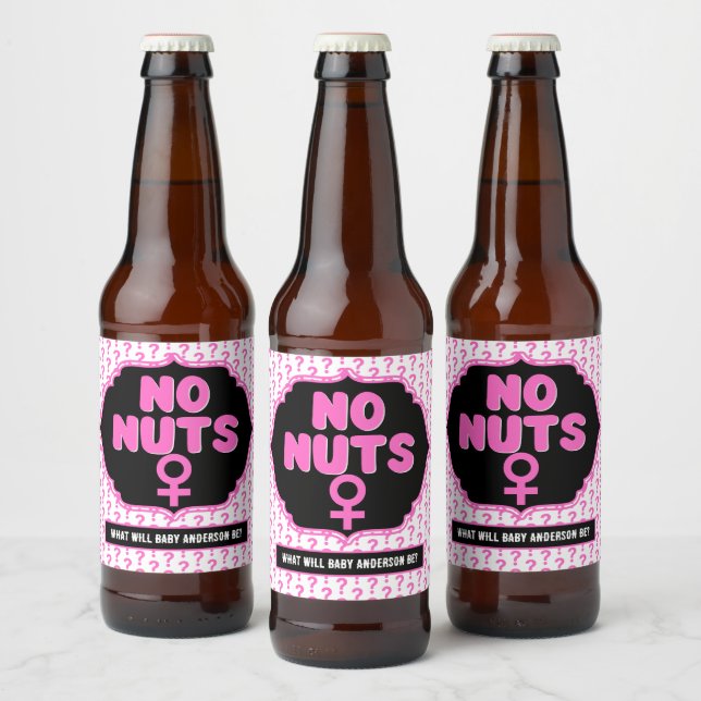 Team No Nuts Funny Gender Reveal Baby Shower Beer Bottle Label (Bottles)