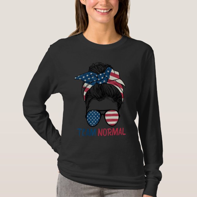 Team Normal Apparel  Team Normal Messy Bun Us Flag T-Shirt (Front)