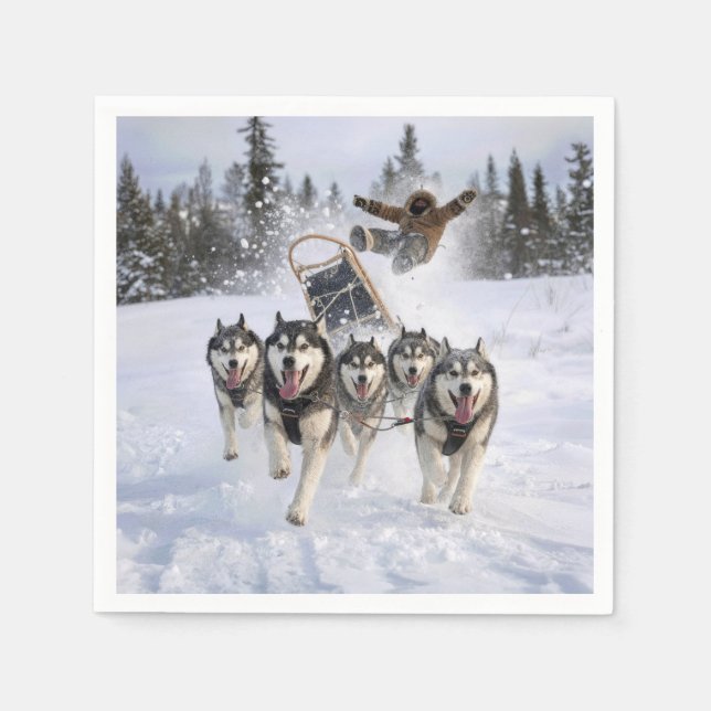 Team of Huskies Pulling a Sled Napkin (Front)