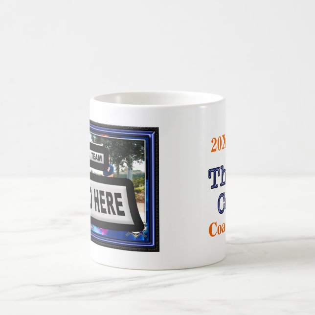 Team PHOTO, Coach's NAME, YEAR Baseball Coach Mugs (Center)