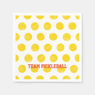 Team Pickleball Orange Yellow Balls White Sports  Napkin