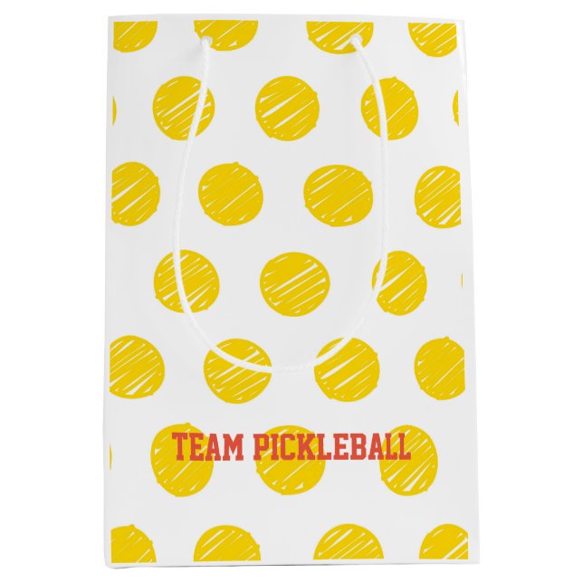 Team Pickleball White Orange Yellow Balls Sports Medium Gift Bag (Front)