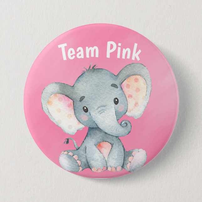 Team Pink Baby Elephant Girl Baby Shower Guess 3 Inch Round Button (Front)
