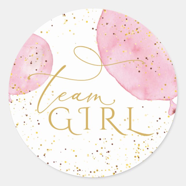 Team Pink Balloons Gender Reveal  Classic Round Sticker (Front)