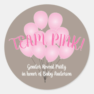 Team Pink Balloons Gender Reveal Party Classic Round Sticker
