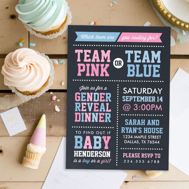 Team Pink or Team Blue Chalkboard Gender Reveal Invitation (Creator Uploaded)