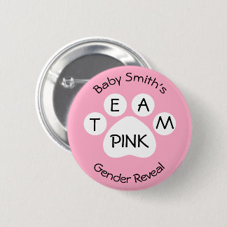Team Pink Paw Print Gender Reveal 2 Inch Round Button