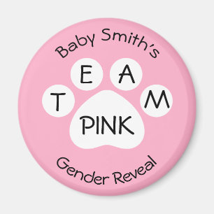 Team Pink Paw Print Gender Reveal Magnet