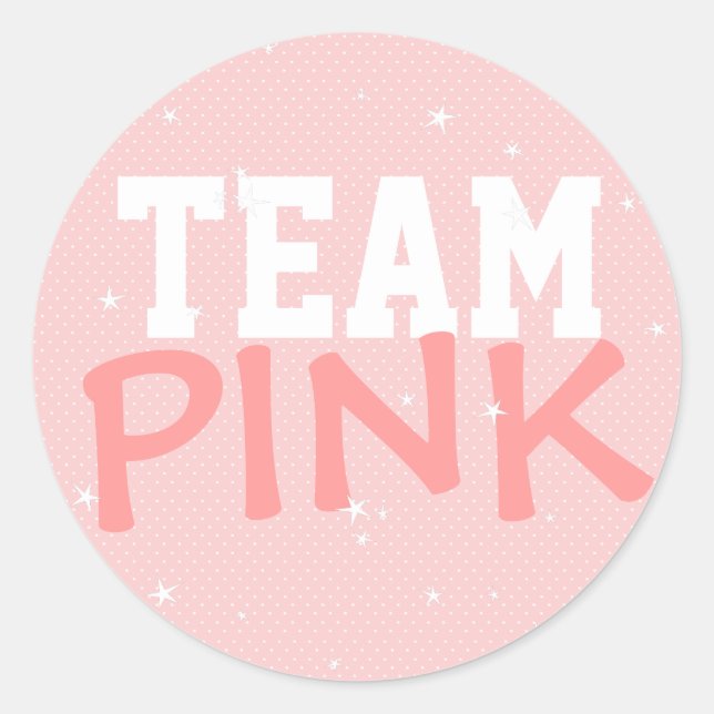 Team Pink Polka Dot & Stars Round Sticker (Front)