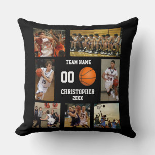 Team Player's Name Number Basketball Photo Throw Pillow