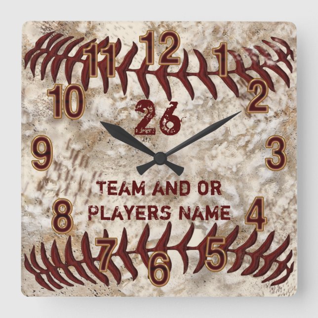 Team, Player's NAME, NUMBER Dirty Baseball Clocks (Front)