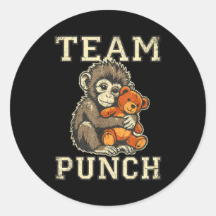 Team punch baby monkey and plush toy meme classic round sticker