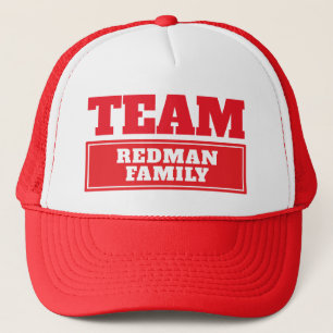 Team red personalized team name or family name trucker hat