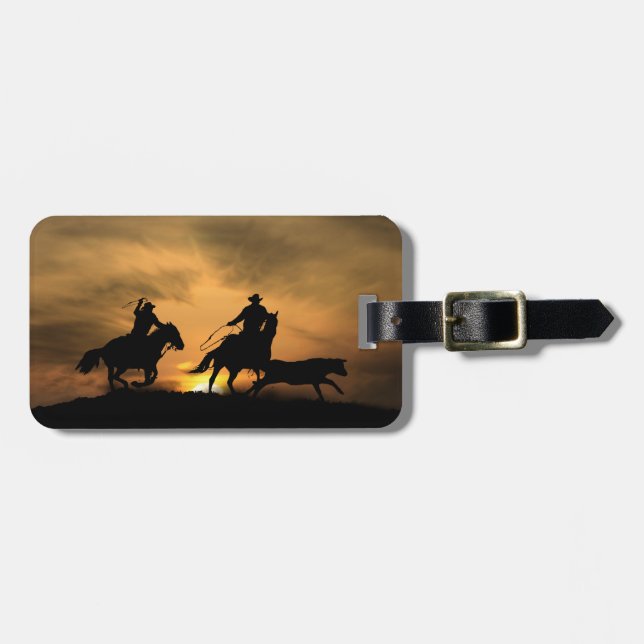 Team Roping Cowboys and Steer Luggage Tag (Front Horizontal)