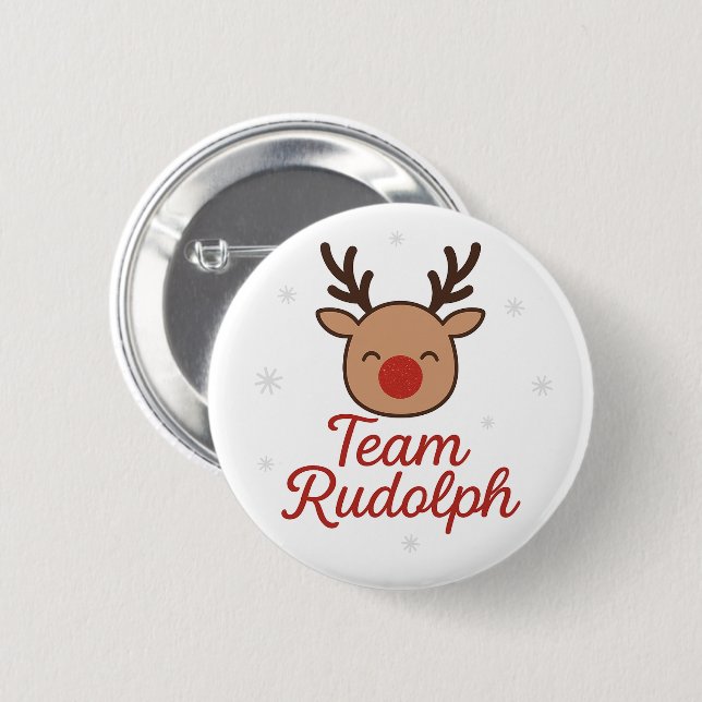 Team Rudolph Funny Cute Christmas 2 Inch Round Button (Front & Back)