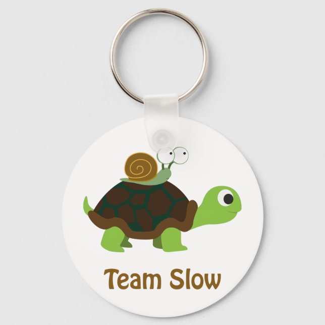 Team Slow Cute Cartoon Turtle and Snail Keychain (Front)