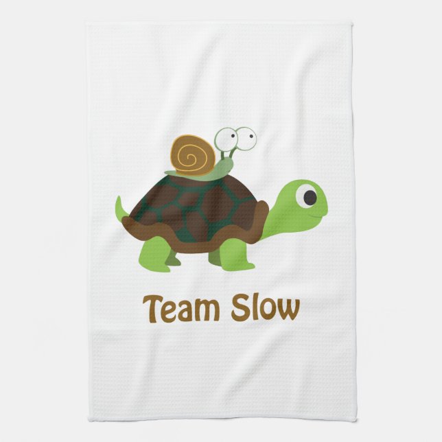 Team Slow Cute Cartoon Turtle and Snail Kitchen Towel (Vertical)