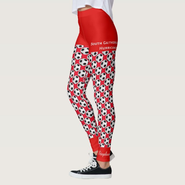 Team Soccer Ball Leggings with Fake Red Shorts (Left)