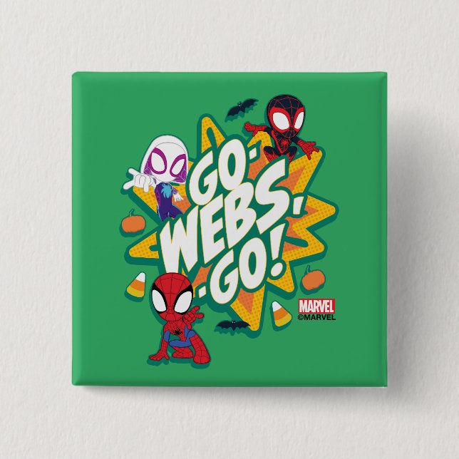 Team Spidey Halloween Go-Webs,-Go! 2 Inch Square Button (Front)