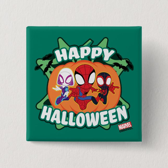 Team Spidey Happy Halloween 2 Inch Square Button (Front)