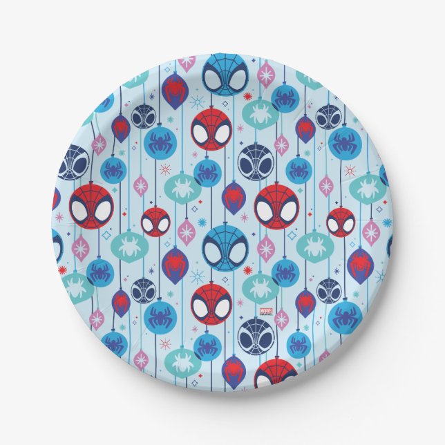 Team Spidey Holiday Bauble Pattern Paper Plate (Front)