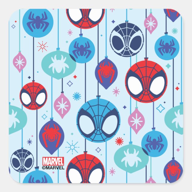 Team Spidey Holiday Bauble Pattern Square Sticker (Front)