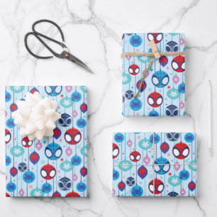 Team Spidey Holiday Bauble Pattern Wrapping Paper Sheet