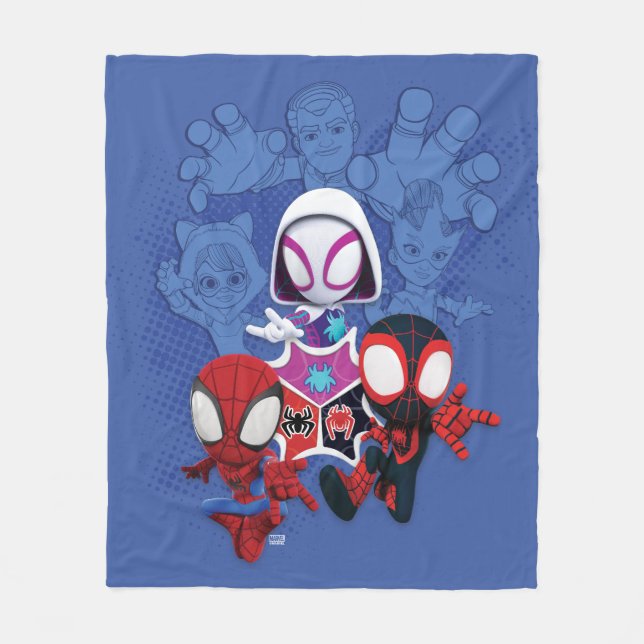 Team Spidey Leap From Black Cat, Sandman, Electro Fleece Blanket (Front)