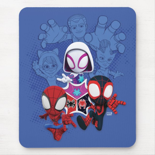 Team Spidey Leap From Black Cat, Sandman, Electro Mouse Pad (Front)