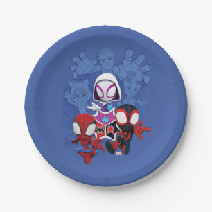 Team Spidey Leap From Black Cat, Sandman, Electro Paper Plate