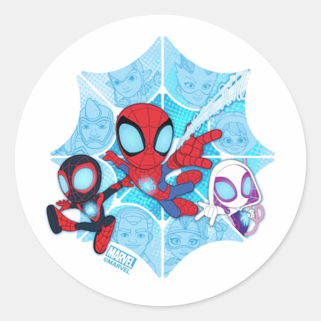 Team Spidey Over Web of Villains Classic Round Sticker (Front)
