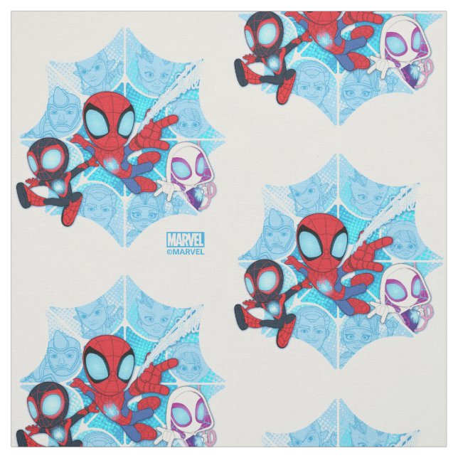Team Spidey Over Web of Villains Fabric (Swatch)