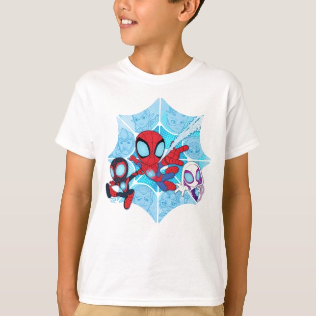 Team Spidey Over Web of Villains T-Shirt (Front)