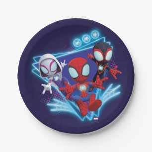 Team Spidey Triangle Glow Webs Glow Graphic Paper Plate