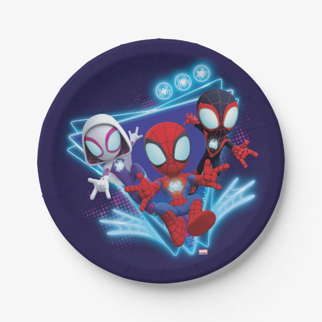 Team Spidey Triangle Glow Webs Glow Graphic Paper Plate (Front)