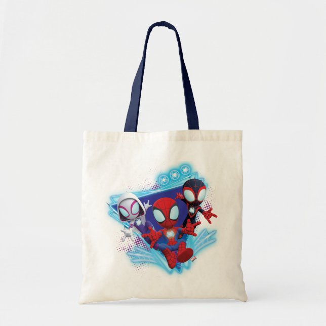 Team Spidey Triangle Glow Webs Glow Graphic Tote Bag (Front)