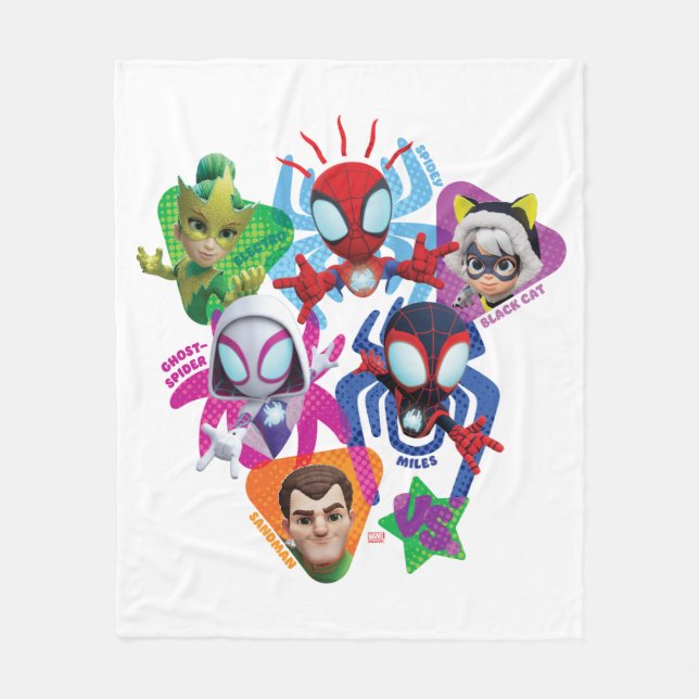 Team Spidey Vs. Electro, Sandman, & Black Cat Flee Fleece Blanket (Front)