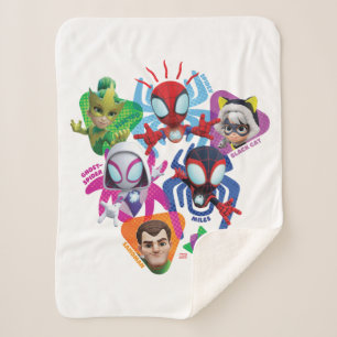 Team Spidey Vs. Electro, Sandman, & Black Cat Sherpa Blanket