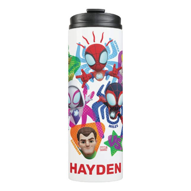 Team Spidey Vs. Electro, Sandman, & Black Cat Thermal Tumbler (Front)