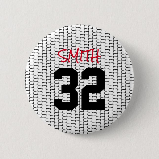 Team Spirit Custom Name Number Net Red Black White 2 Inch Round Button (Front)