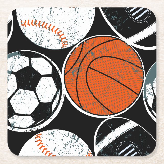Team sport balls square paper coaster (Front)