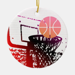 Team Sports Ball Basketball Net Coach Game Ceramic Ornament