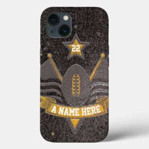 Team Sports Black & Gold Glitter College Football iPhone 13 Case