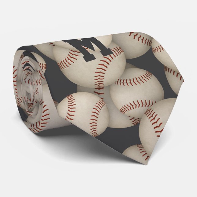 team sports monogrammed baseball softball  tie (Rolled)