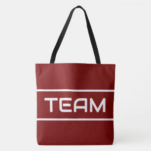 TEAM Sporty Fun White Text Stripes On Deep Red Tote Bag