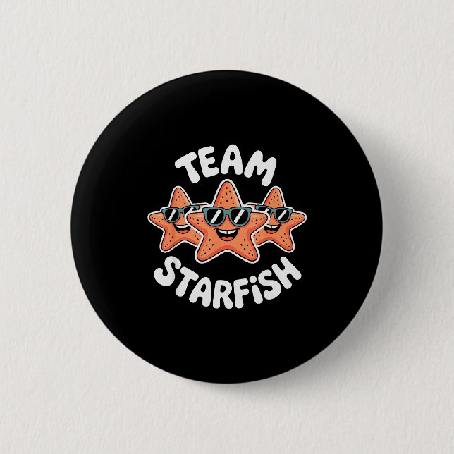 Team Starfish Cool Sungles Ocean Cartoon Crew Funn 2 Inch Round Button (Front)