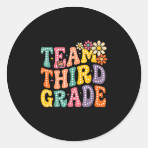 Team third grade groovy 3rd grade back to school classic round sticker