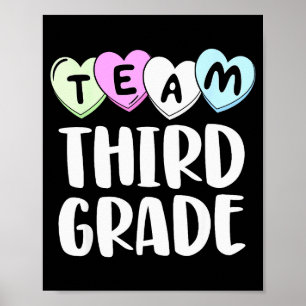 Team Third Grade Shirt 3rd Love Hearts Teacher Val Poster