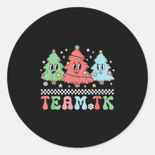 Team Tk Teacher Christmas Sweater Retro Xmas Tree  Classic Round Sticker